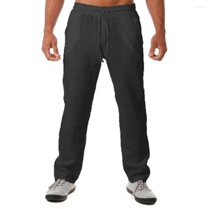 Pantaloni da uomo Estate 2023 Stile Europa-USA Pantaloni dritti Uomo Cotone Lino Elastico Vita media Coulisse Traspirante Sottile Casual