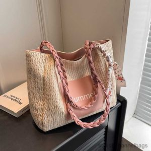 Stuff Sacks mode stor tygväska för kvinnor lyxiga designer handväskor semester axel väskor halm strand crossbody väska sommarväska 2023