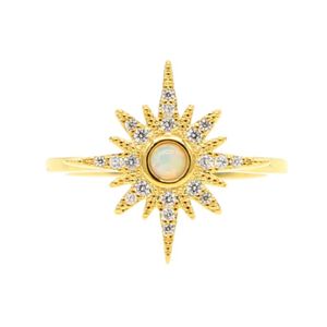 Fedi nuziali Color oro Delicato bianco Opale di fuoco Cz Sun Burst North Star Fashion Classic European Women Tiny Ring Mini Simple Dainty