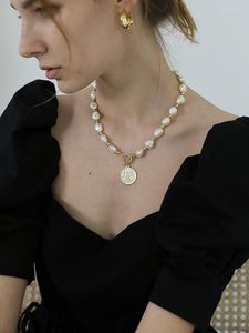 CHOKER Natural Real Baroque Pearl Coin Beads Beads Ожерелье Женщины -ювелирные ювелирные ювелирные изделия T Show Hunway Gown Sweet Boho Japan Corean Gothic Trendy