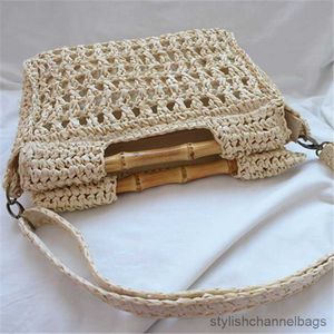 Sacchi di roba Moda Borse di paglia con manico in bambù Borse da donna firmate Borse a tracolla tessute in vimini di lusso Borse estive in rattan da spiaggia Borsa grande