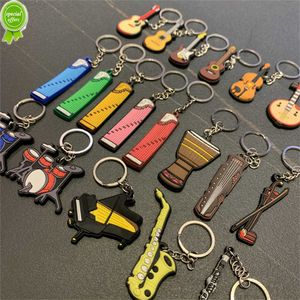 New Cartoon Musical Instrument Keychain Mini Silicone Guitar Piano Saxophone Key Chain Backpack Car Ornament Musician Jewelry