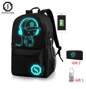 Супер крутая светящаяся мальчики и девочки рюкзак USB -зарядка школьные сумки аниме мода Unisex rackpack подросток мужски для путешествий 2110132365819