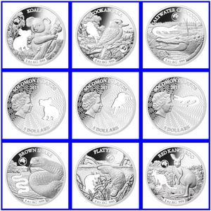 6 نماذج 1 أوقية أستراليا الفضية الأسترالية العنكبوت العنكبوت التمساح Kookaburra Kangaroo Koala Wedge Tailed Eagle Silver Coin Art Artible Business Gift No Magnetism