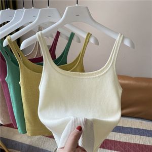 Camisoles Tanks Lässige dünne Eisseide gestrickte ärmellose Camisole Damen Sommerwesten Skinny Tank Tops O-Ausschnitt ärmellose gestreifte Bottoming Camis 230518