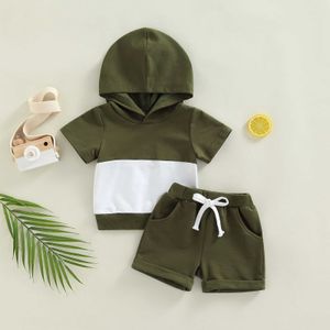 衣類セット0-4Y幼児の子供ボーイ服短袖パッチワークフード付きTシャツトップとショートパンツ夏のカジュアル服セット