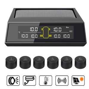 Car Solar Power TPMS 6Pcs/set External Sensor Tire Pressure Monitoring System Monitoring Tire Pressure Range LCD Color Screen