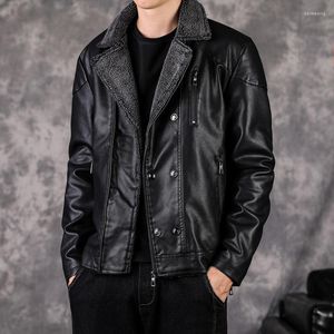 Men's Fur Leather Jacket Men Winter 2023 Fashion Plus Velvet Thicken Motorcycle Coat Vintage Zipper Casual Outerwear Chamarras Para Hombre