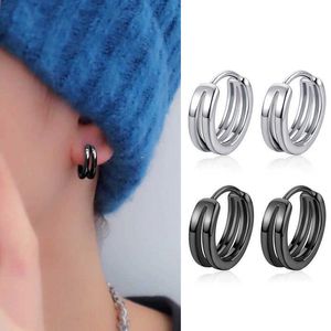 Stud 1 Pair Hollow Double Ring Small Hoop Earrings For Men Women New Trend Black Silvercolor Hip Hop Party Gothic Ear Jewelry Z0517