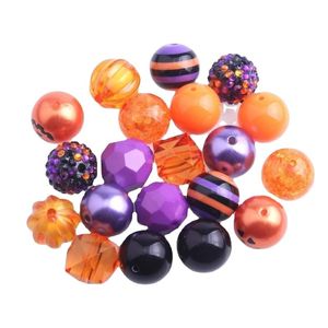 Pärlor Kwoi Vita AM017 Halloween Black Orange Purple Color Mix Akryl Pärlor för barn Chunky Necklace SMycken 20mm 50st