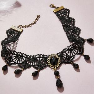 Chains JWER Women's Velvet Neck Ras Necklace Korean Fashion Vintage Sexy Black Lace With Pendants Gothic Style Jewelry Accessories