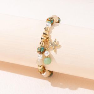 Strand Kirykle Boho Bracciale con perline per donna Ciondolo stella marina con strass intarsiato Regalo di gioielli elastici fatti a mano
