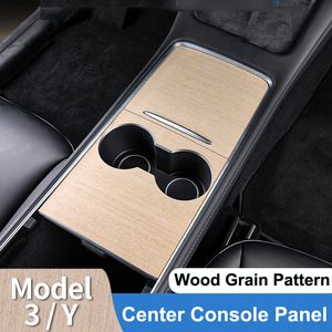 For Tesla Model Y 3 2022-2023 Accessories Center Console Panel Cover Wood Grain Central Control Trim Sticker Decor Interior Parts