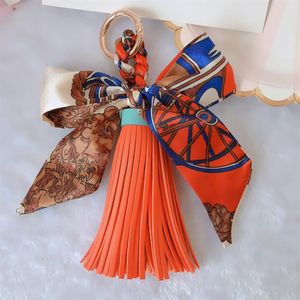 Ribbon Bow Women Keychains Scarf Bowknot PU Leather Tassel Car Key Chain Ring Holder Fashion Pendant Jewelry Keyring Charms Bag Ac272R