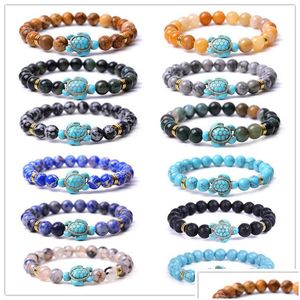Beaded Summer Style Tortoise Charms Strand Armband Classic 8mm Colorf Stone Elastic Friendship Armband Beach For Women Me Dhgarden DH8J1