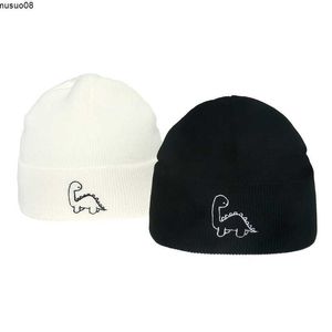 Beanie/Skull Caps Unisex Hat Cotton Bannie Hat Soft Sticked Hats Dinosaur Embroidery ullkapslar Modemöten Vinterkapslar Kvinnor för flickor J230518
