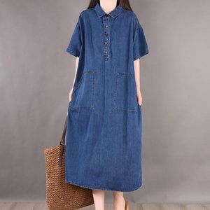 Vestidos 2022 nova chegada estilo coreano lavado turndown colarinho blusa denim vestido de rua moda feminina viagem casual verão midi vestido