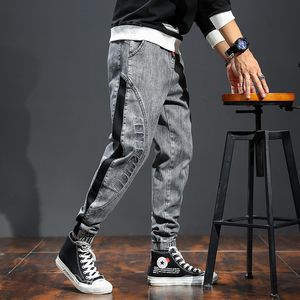 Mens Fashion Pants Elastic Band Overweight Large Size Jeans Male Ankle Length Patchwork Streetwear Plus Size Man Cowboy Trouser