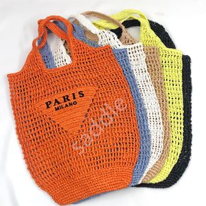 Borse da spiaggia alla moda Borsa tote firmata in rafia Borsa a tracolla con tasca in rete di paglia Cool Summer Letter Borse morbide Shopping bag senza scatola Vari colori Shopping bag