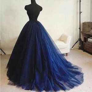 Gonne Immagine Reale Blu Navy Donna Jupe Femme Puffy Lungo Tulle Elegante Chiusura con Cerniera Tutu Maxi