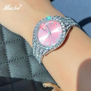 Damenuhren MISSFOX Rosa Damenuhr Luxus-Armbanduhr mit kleinem Zifferblatt, elegante Quarzuhren für Damen, eisiger Look, Partyschmuck, Mini-Babe-So-Cute-Armuhr 230518
