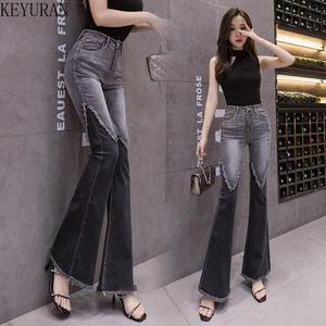 Kot vintage patchwork parlama kot pantolonlar streç yüksek bel çapağı sıska bootcut denim pantolonlar mujer moda kot pantolon kadınlar için