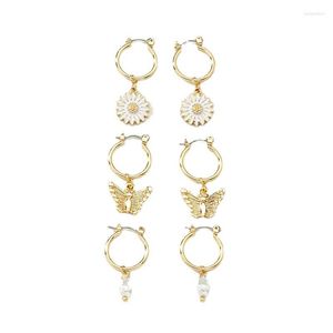 Orecchini a cerchio 3 pezzi moda farfalla geometrica per orecchini da donna set orecchini pendenti a cerchio di perle accessori vuoti regalo