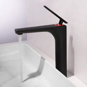 Bathroom Sink Faucets Basin Higher Black Finish Contemporary Single Handle Mixer Tap And Cold Cock Wash Water Cran