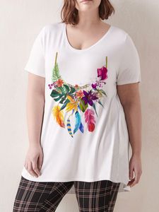 Camiseta de tamanho grande feminino tshirts de mulheres grandes para blusas de grandes dimensões com flores impressas y2k tshirts e blusa ropa de mujer vestidos tees 230517