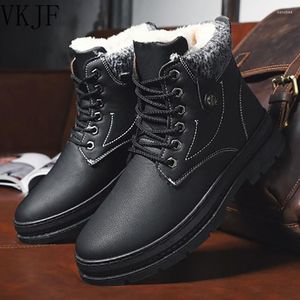 Stiefel Winter männer Casual Trend Leder Ankle Boot Für Männer High-top Baumwolle Schuhe Outdoor Warme Plüsch Schnee Booties gefüttert Männlich Schuh