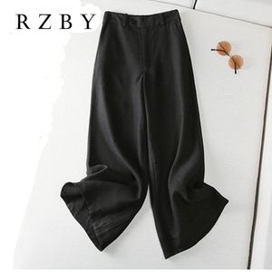 Capris Cotton Linen Wide Leg Pants New 2021 Women Summer Simple Causal Style Vintage Solid Colot Ladies High Waist Trousers RZBY361