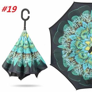 古典的な風の逆傘折り二重層逆雨の傘のセルフスタンドの裏返し雨の保護c-hook Hands i479