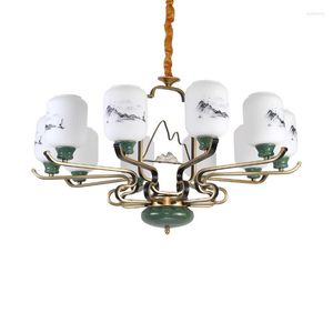 Pendant Lamps Led Restaurant Chandelier Chinese Wrought Iron Glass Bedroom Living Room