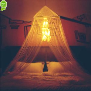 New Bed Canopy with Double Circle White Feather Dream Catcher and 50 LED Fairy String Lights Mosquito Net Dome Canopy Bed Curtains