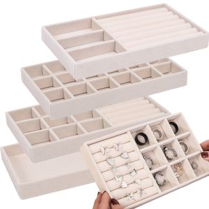 Supporto per gioielli Vetrina in velluto Grid Design Anello Portaoggetti per orecchini Organizer portatile Scatola rettangolare impilabile 230517