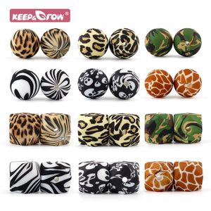 Bebek dişler oyuncaklar 10pcs silikon boncuklar 12mm 15mm 14mm leopar baskı gıda sınıfı DIY çiğnenebilir kemirgen yuvarlak top altıgen diş çıkarma oral bakım boncuk 230518