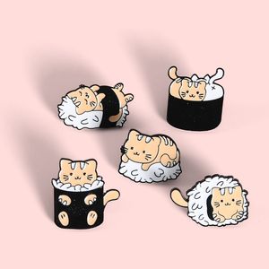 Sushi Rice Ball Gato Pins Broches de desenho animado de distintivo de comida para mulheres fofas de lapela de lapela de anime jóias de jóias por atacado