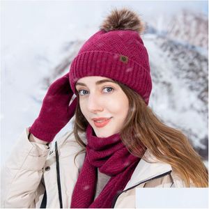 Other Festive Party Supplies Winter Christmas Warm Beanie Hat Scarf And Touchsn Gloves Set For Women Men Drop Delivery Home Garden Dh2Al
