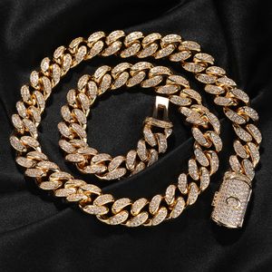 Mens Miami Cuban Link Chain Necklace with Letter Clasp 12mm Diamond Prong Cuban Chain Length Hip Hop Jewely