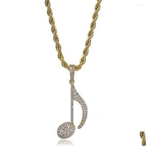 Pendant Necklaces Hip Hop Jewelry 18K Gold Plated Zirconia Simated Diamond Iced Out Chain Musical Note Necklace For Men Charm Gifts Dhexw