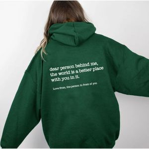 Giacche da donna Dear Person Behind Me Felpa con cappuccio con tasca a marsupio Pullover Estetica vintage con parole sul retro Felpe con cappuccio trendy unisex 230519