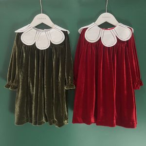 Kız Elbiseleri Kızlar bile El yapımı Petal Tavan Uzun Kollu Velvet Puf Sleeve Noel Çocuk Çocukları Butik Zarif Sevimli Doğum Giysileri 230519
