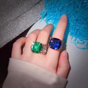 Wedding Rings Oversized Blue Green Zircon Feather Ring Woman Bride Bridesmaid Jewelry Luxury Accessories Valentine's Day Gift