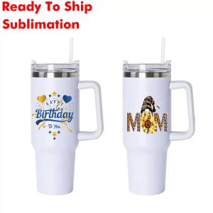 DIY Blank Sublimation 40oz Tumbler mit buntem Griff Edelstahl isolierte Kaffeetasse wiederverwendbare kaltes Eis und Hitze für Reisen Camping