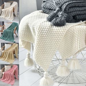 Blankets Nordic Tassel Knitted Blanket Solid Fringe Blanket For Bed Travel Sofa Shawl Throw Blanket Large Size Air Conditioner Blanket 230518