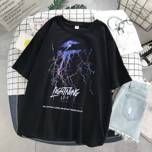 Women's TShirt Purple Lightning Print Men Tshirt Pullover Loose Gothic Style Shortsleeved Halfsleeved Summer Y2k Clothes Tops Tees 23519