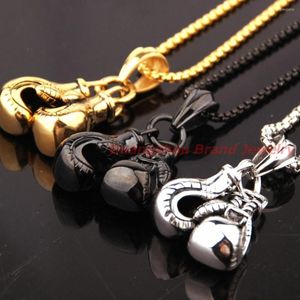 Pendant Necklaces 2pcs/set Silver Gold Black Color 316L Stainless Steel Cool Boxing Glove Free Rope Chain Men's Boy's Necklace Gift