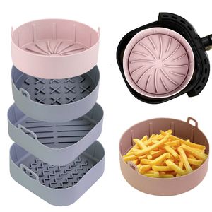 Bakformar återanvändbara flygfryer silikon korgkruka lätt att rengöra ugnsbricka rund foder pizza platta grill pan mat luft fryer tillbehör 230518