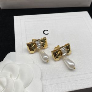 Quality New Bow Drop Pearl Earrings for Women Ins Style Fresh Trendy Silver Stud Earrings Wholesale