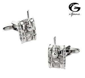 iGame Men's Novelty Tank Cuff Links Silver Color Brass Material War Design Free Shipping